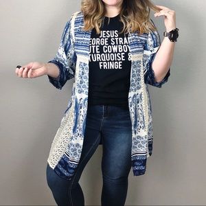 Flying Tomato Boho Mixed Paisley Print Kimono